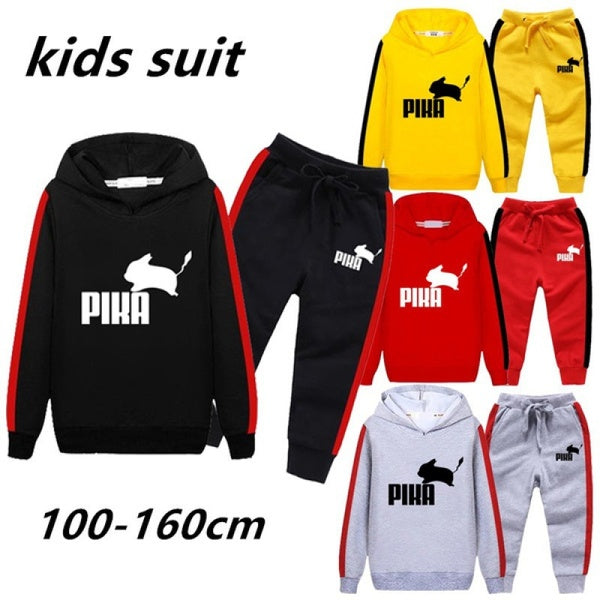 New Fashion Children's Sport Clothes Cute Print Cotton Hoodie + Pants Two Piece Outfits Casual Cartoon Pika Hooded Sweatshirt Suit Tracksuit Jogging
