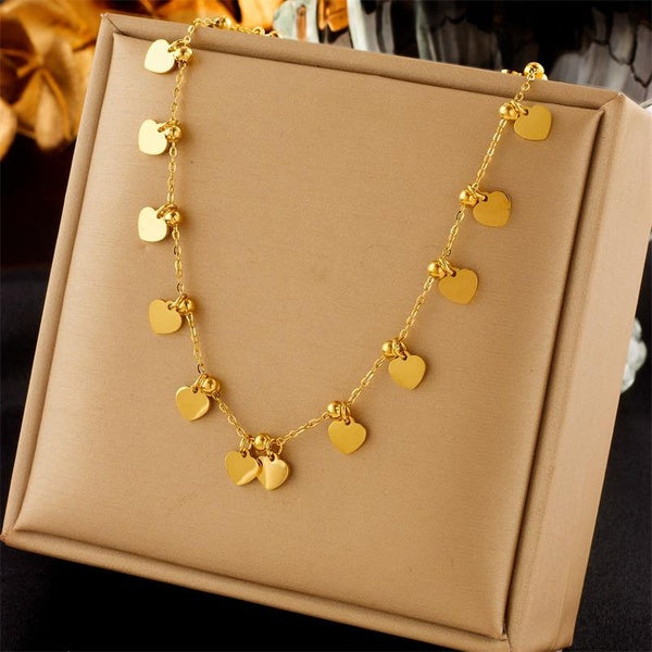 316L Stainless Steel New Fashion Fine Jewelry Many Bead Love Heart Shape Charm Lovers Chain Choker Necklaces Pendants For Women