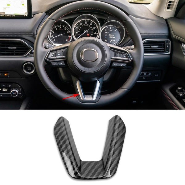 For Mazda CX-5 CX5 KF CX-8 CX8 2017-2022 2023 2024 Carbon Fiber Style-Red Color Steering Wheel Cover Trim 1pcs-set