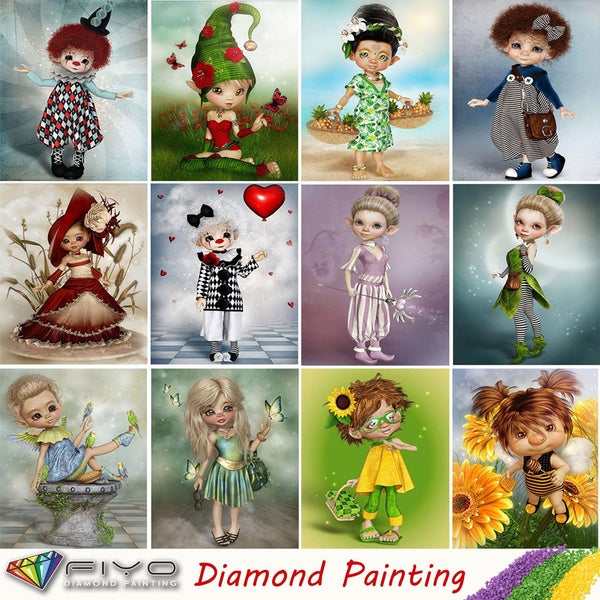 FIYO Little Girl DIY 5D Diamond Painting Full Drill with Number Kits Home and Kitchen Fashion Mosaic Diamond Painting Canvas Wall Decoration Gift Cra