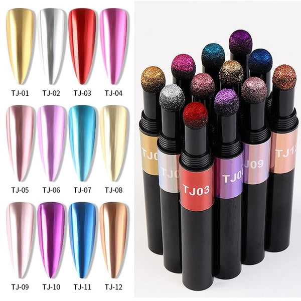Nail Art Glitter Mirror Powder Air Cushion Magic Pen Effect Chrome Pigment For Decorations UV Gel Polish Dust Nail Decor