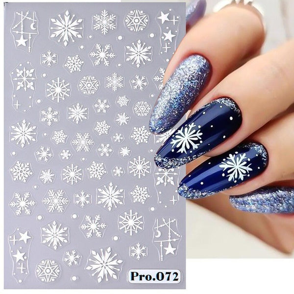 Winter 5D Nail Stickers White Snowflakes Flowers Geometric Lines Stars Adhesive Decals New Year Nail Art Charm Foils Decor LAPro