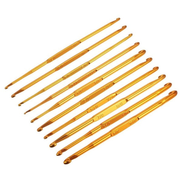 10PCS Double End Crochet Hooks 2-0 to 10-0 Aluminum Golden Tone Knitting Needles Crocheting Stitch for DIY Weave Craft Yarn