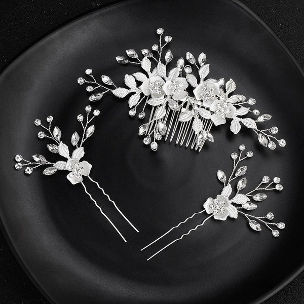 Hot Alloy Flower Rhinestone Hair Clip Hairpins Set Hairdress Vintage Bride Side Clip Hair Comb Wedding Hair Accessories Matron Inn