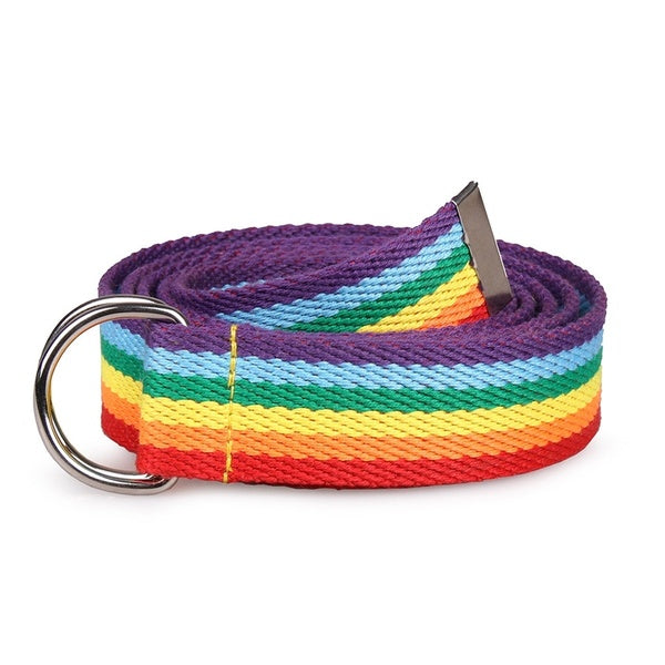 Rainbow Belt Plain Webbing Men Waist Belt Waistband Canvas Belt Alloy Circle Thin Strap