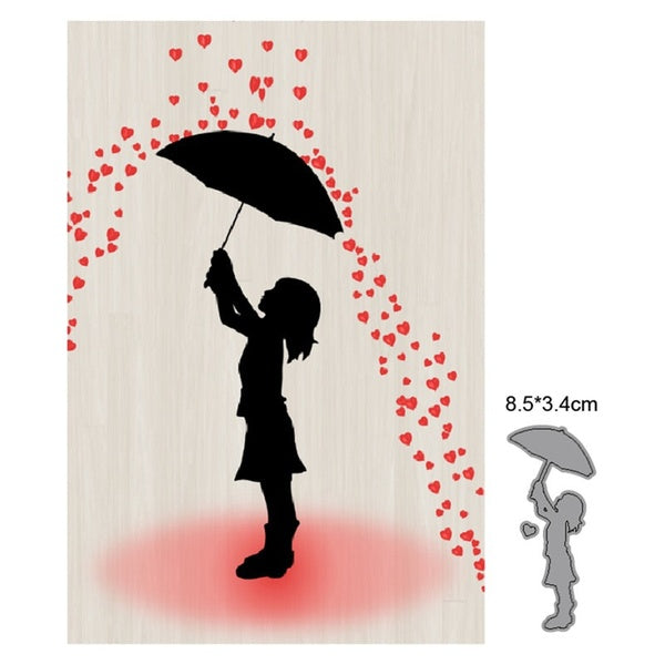 Heart Rains Umbrella Girl Metal Cutting Dies Scrapbooking Craft Mold Stencil Handmade Paper Card Make Template Crafts Embossing Die Cuts