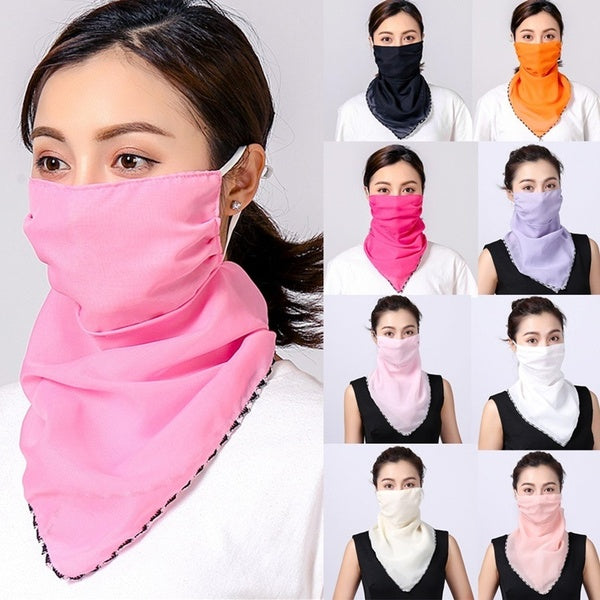 New Women Solid Color Mouth Mask Lightweight Face Mask Scarf Sun Protection Mask Outdoor Riding Masks Protective Silk Scarf Handkerchief