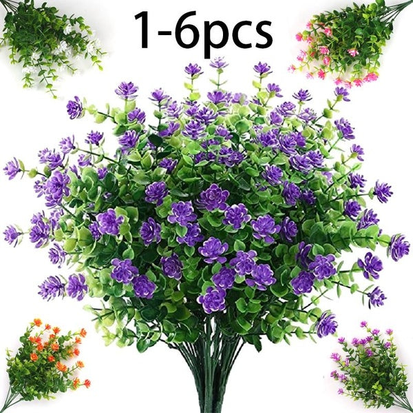 1-6 Bundles Artificial Flowers,Indoor and Outdoor UV Resistant Not Fade Fake Boxwood Plastic Plants Realistic Eucalyptus Leaves Faux Greenery for Hom