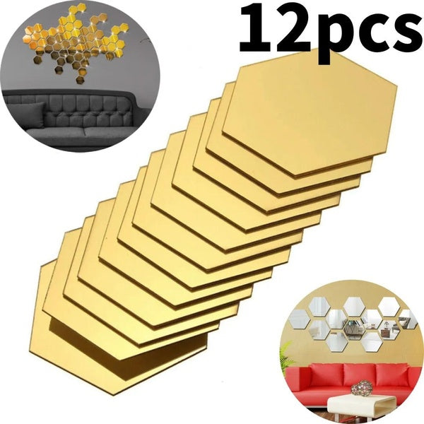 3D Mirror Wall Sticker Hexagon Acrylic Self Adhesive Mosaic Tile Decals Removable Wall Sticker DIY Home Decor Art Mirror 12pcs