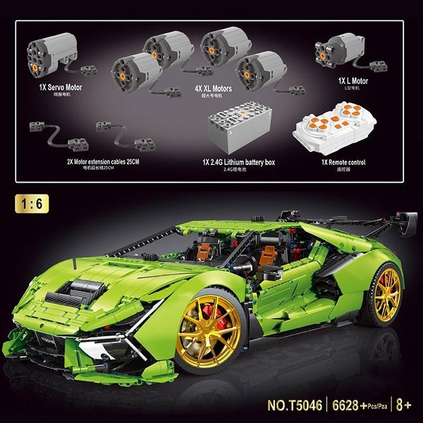 New MOC 1:6 6628pcs Green Super Racing Sport Remote Control Car Model Building Block Brick Educational Assembly Toy Children Boy Gift