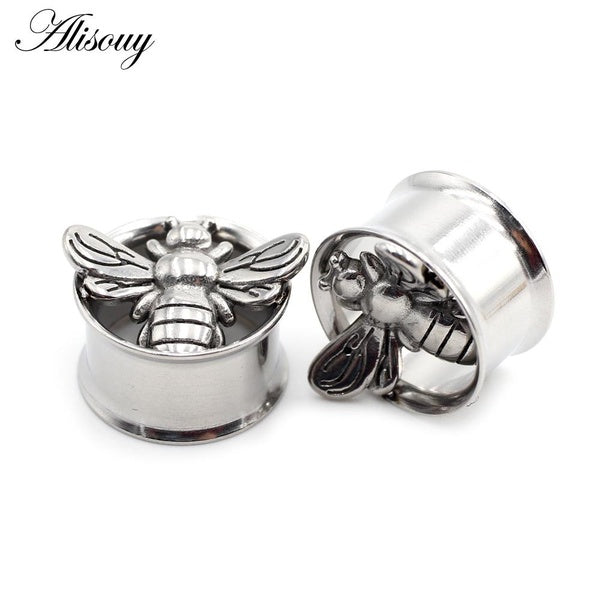 Alisouy 2 pièces nouveau acier inoxydable soudure abeille Animal Piercing oreille extenseur bouchons chair Tunnel civière boucles d'oreilles jauges b