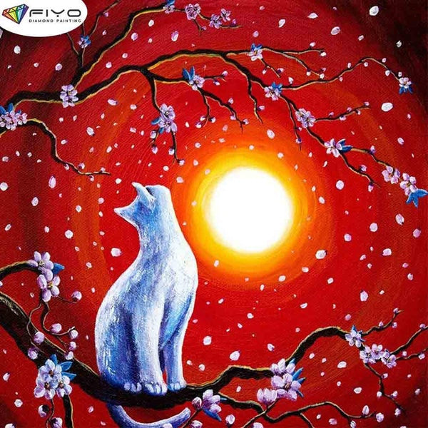 FIYO White Cat Diamond Painting Kits For Adults DIY 5D Diamond Mosaic Diamond Painting Home and Kitchen Fashion Canvas Pictures Wall Decoration Gifts