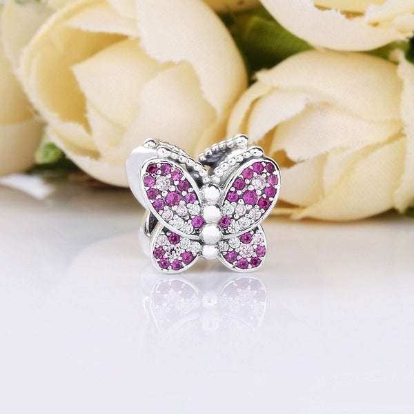 La nouvelle collection de printemps en argent sterling 925 perle de charme papillon scintillant convient aux bracelets et colliers européens