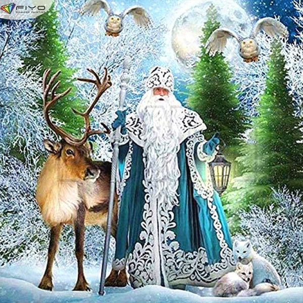 Santa Claus and Elk DIY 5D Diamond Painting Full Drill with Number Kits Home and Kitchen Fashion Cross Stitch Embroidery Paintings Canvas Pictures Wa