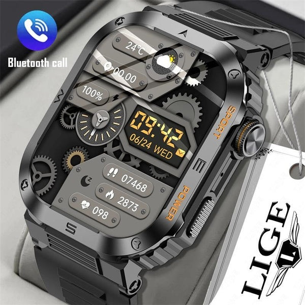 LIGE Nouveau écran HD de 2,01 pouces Montre intelligente Hommes Montres militaires GPS Sport de plein air Mouvement Trajectoire Fitness Bracelet Blue
