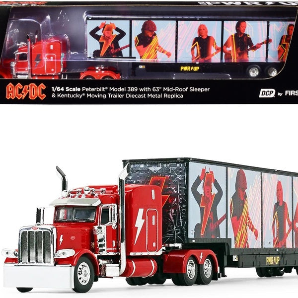 Peterbilt 389 63" Mid-Roof Sleeper Cab Viper Red w-Kentucky Moving Trailer "AC-DC Power Up" 1-64 Diecast Model by DCP-First Gear Matron Inn