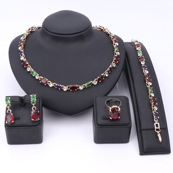 Bijoux africains charme collier boucles d'oreilles dubaï or ensembles de bijoux pour femmes mariée bracelet anneau cristal Zircon ensemble de bijoux
