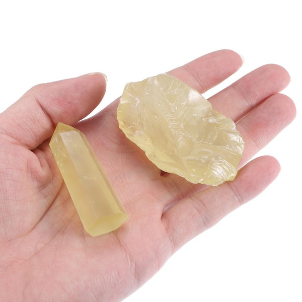 Baguette hexagonale en cristal de quartz citronné et ensemble de pierres brutes, environ 93 g de cristal de citrine jaune, spécimen de pierre brute m