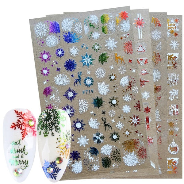 1pcs Xmas Stickers 3D Nail Design Sticker 2021 Winter Sliders Self-Adhesive Decal Manicure Decorations New Year Gift NFF712-719