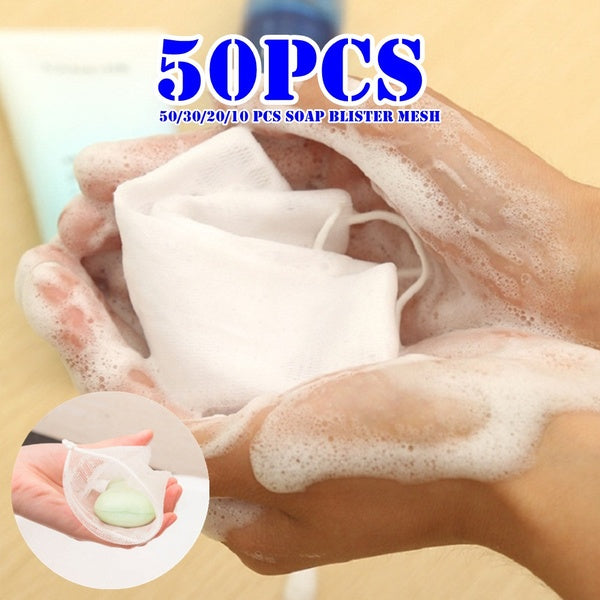 50-30-20-10pcs Soap Blister Mesh Double-layer Soap Net Foaming Net Easy Bubble Mesh Bag White Color Bathroom Household supplies