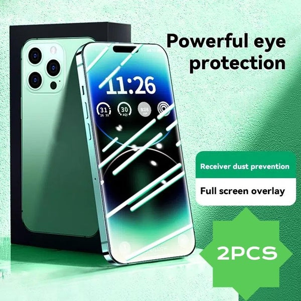 Green Light Glass Screen Protector For iPhone 16 15 14 13 Pro Max Eye Protection Tempered Glass on iPhone 16 Plus 15 Plus 14 Plus Glass