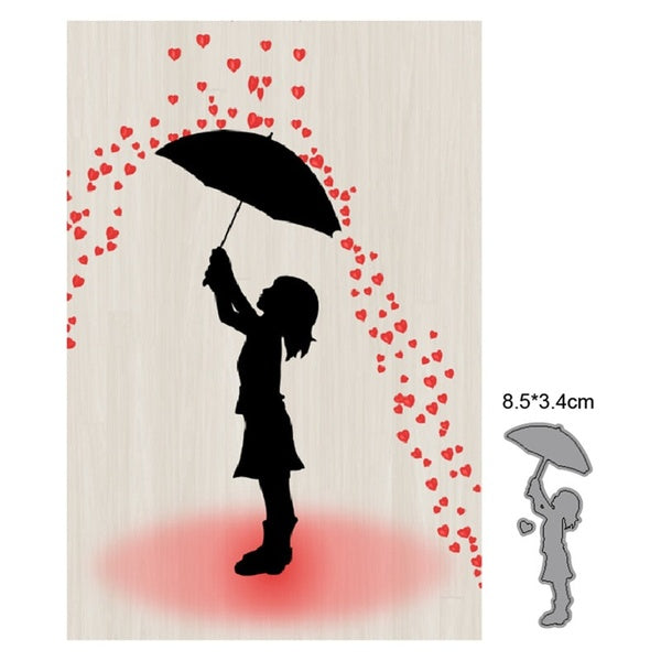 Heart Rains Umbrella Girl Metal Cut Dies Stencils for Scrapbooking Photo Album Decorative Embossing DIY Paper Cards