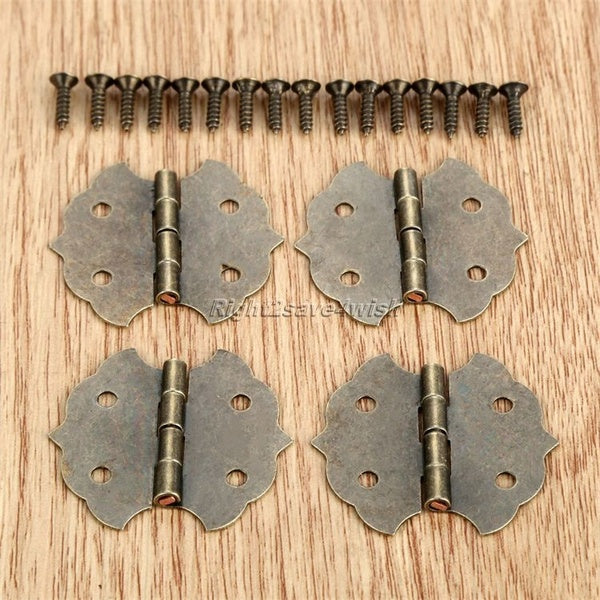 4x Bronze Tone Bag Decor Vintage Flower Cabinet Door Hinges Furniture Hardware