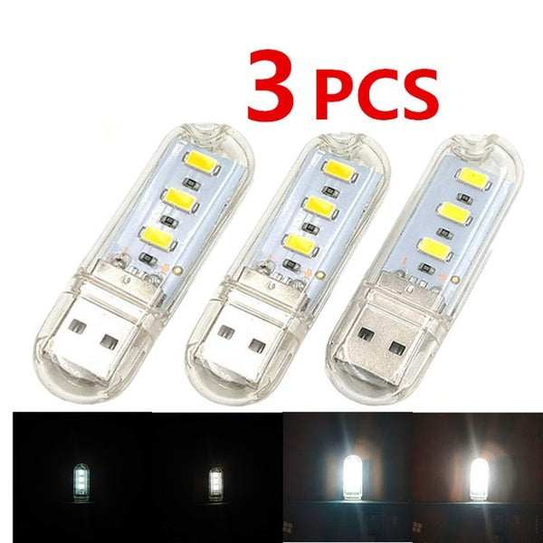 3PCS LED Mini Portable USB Lampe Camping Éclairage USB pour PC Portable Mobile Power Bank Gadget