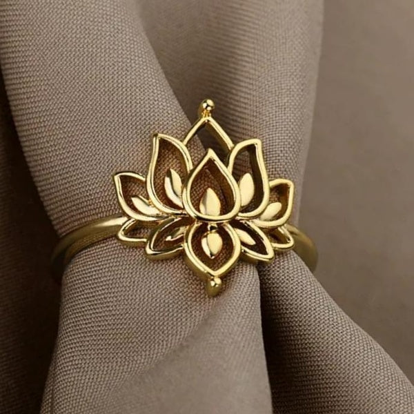 Bagues de Yoga creuses en forme de fleur de Lotus pour femmes, accessoires décontractés quotidiens à la mode