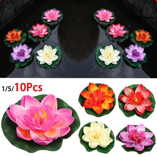 10cm Artificial Fake Lotus-Leaf Flowers Water Lily Floating Pool Plants Decor 1-5-10Pcs