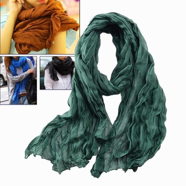 Women's Soft Long Scarf Scarves New solid color cotton and linen versatile pleated scarf ultra long silk scarf cape