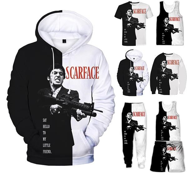Movie Scarface 3D Print Hoodie Sweatshirts Tony Montana Hip Hop Sweatshirt+pants+T shir+vest+Hoodies Long Mens Clothing Pullover Hooded Suits
