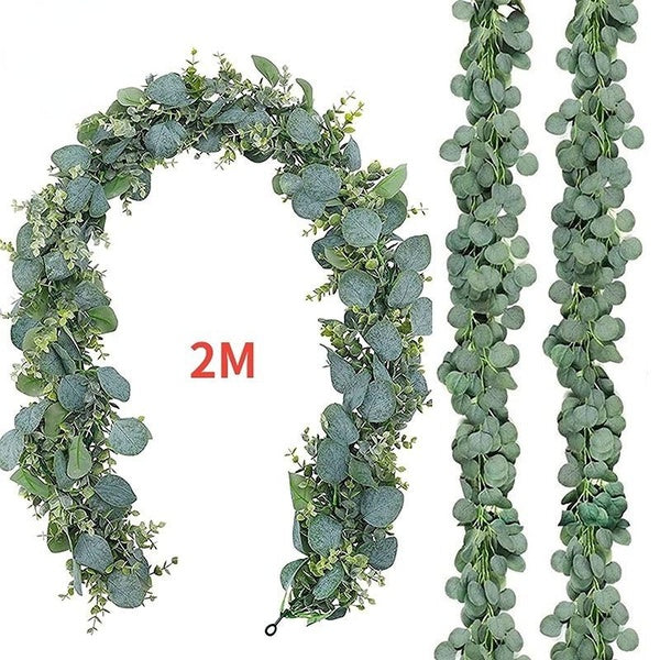 2M Eucalyptus Garland Artificial Faux Garland Wall Decor Silver Dollar Eucalyptus Greenery Leaves Vines Plant for Wedding Arch