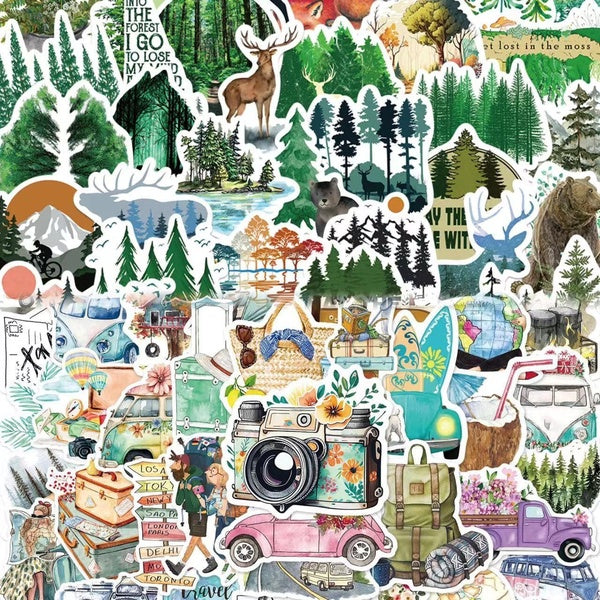 10-50-102pcs Colorful Forest Outdoor Travel Stickers Trip Nature Travel graffiti Stickers for DIY Luggage Laptop Skateboard Motorcycle Bicycle Sticke