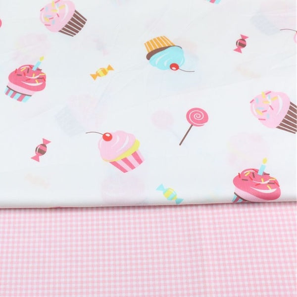 2 pcs-lot Cartoon Cake Printed Cloth 100% Cotton Twill Fabric Fat Quarter Bundle of DIY Handmade Quilting Patchwork Sewing Baby Bedding Children Shee