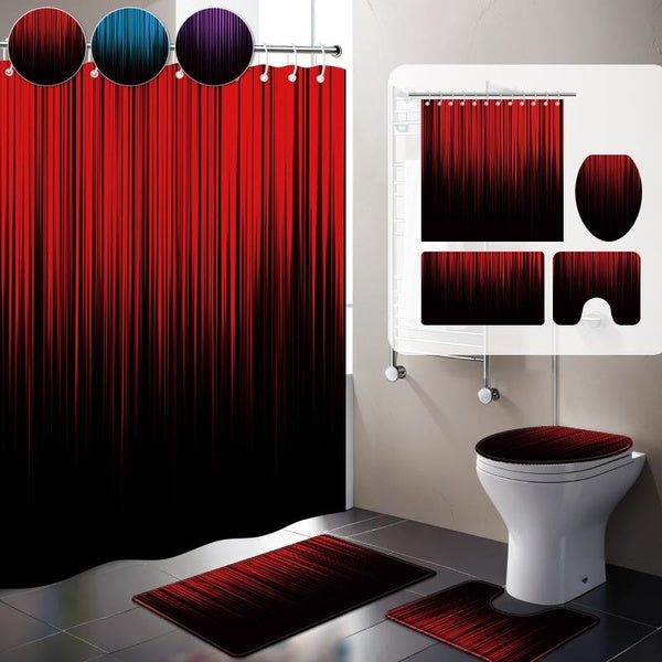 1pc-3pcs-4pcs Block Color Print Waterproof Shower Curtain Non-slip Bath Mat Toilet Seat Cover Mat Pedestal Rug Bathroom Set Decoration Home Decor