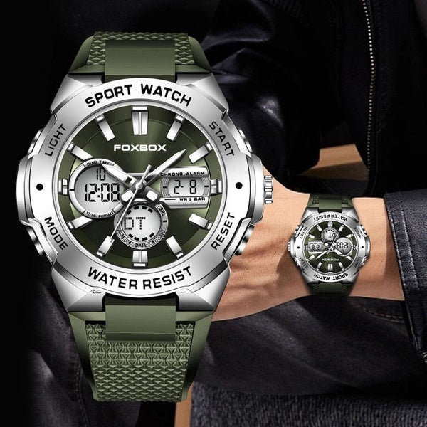 FOXBOX Hommes Montre Militaire Numérique 50M Montre-Bracelet Étanche Sport LED Quartz Chronographe Montres Homme Horloge Relogios Masculino
