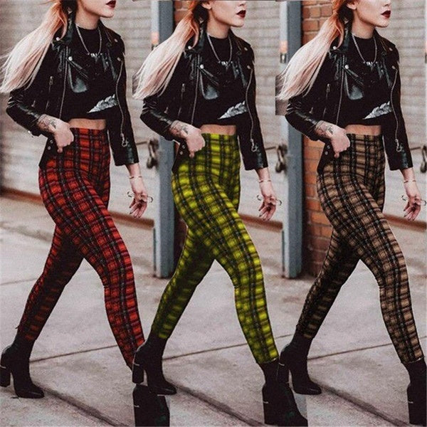 Nouveau Streetwear taille haute Spandex femmes Leggings grande taille femme mode Plaid crayon pantalon Leggings pantalon