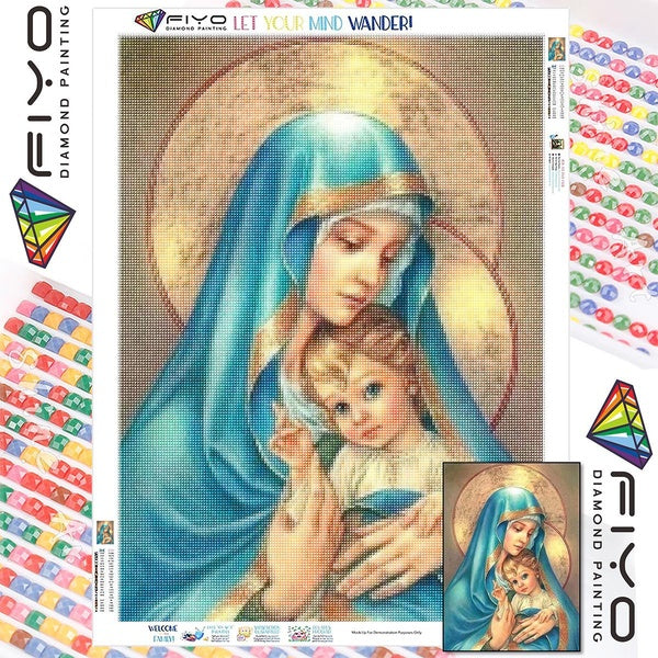 FIYO DIY 5D Our Lady Diamond Painting Full Drill with Number Kits Home and Kitchen Fashion Mosaic Diamond Painting Canvas Wall Decoration Gift Crafts