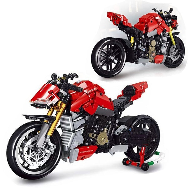 New 2021 Red Ducati Motorcycle Model Building Block Brick Educational Assembly Toy Children Gift
