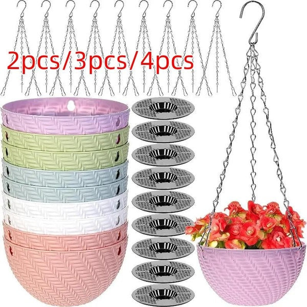2pcs-3pcs-4pcs Self-Watering Hanging Planters, Garden Flower Plant Pot Container, Hanging Basket Planter with Hanging Chain, Water Barrier and Drain