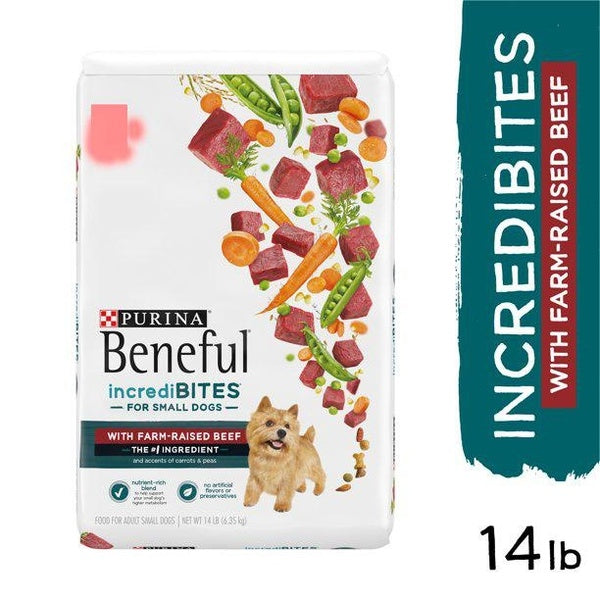 Purina Beneful Incredibites Dry Dog Food for Small Dogs, High Protein, Farm Raised Beef, 14 lb Bag