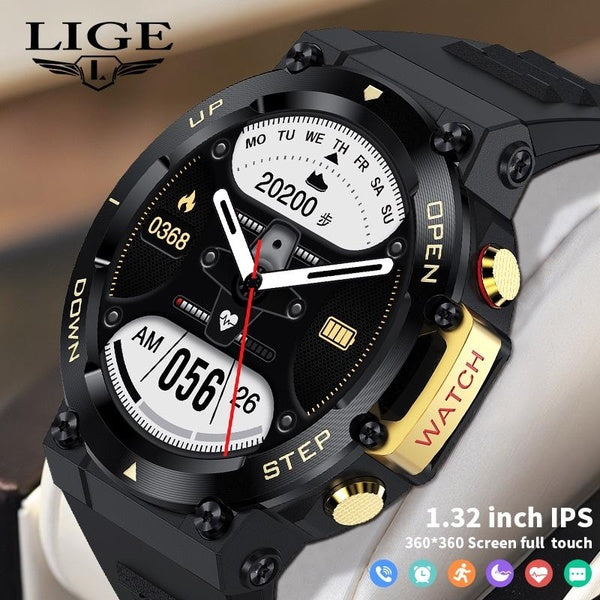LIGE 1.32 "hommes montre intelligente Bluetooth appel IP67 étanche homme en plein air Fitness exercice moniteur 400 mAh Smartwatch pour Android Ios