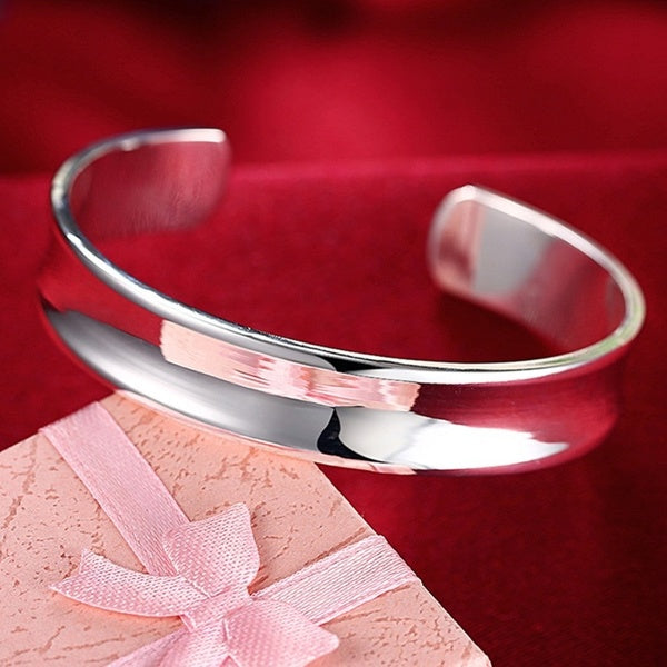 Fashion Simple Silver Bracelet 925 Sterling Silver Smooth Round Open Bracelets Bangles for Women Jewellery
