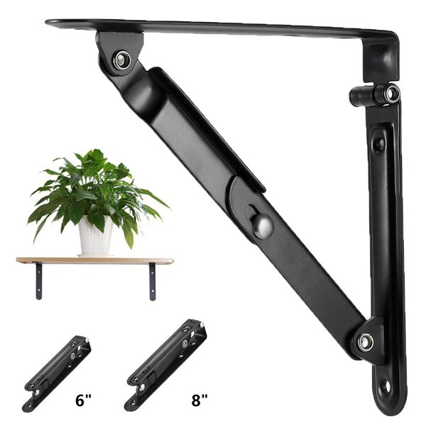 6-inch-8-inch Folding Bracket for Shelves Table Desk Wall Mounted Support Collapsible Long Release Arm Space Saving Carbon Steel