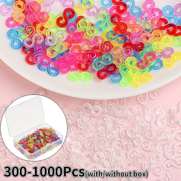 300-1000Pcs Colorful Jewelry Making Braided Bracelet Charms DIY Loom Bands Kit Necklace Clasp S Clips Jewelry Connectors Rubber Band Clips with-witho