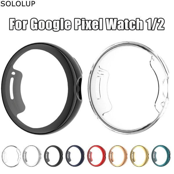 SOLOLUP TPU Case with Film for Google Pixel Watch - Pixel Watch 2 Strap For Smart Watch Soft Full Protective Cover Screen Protector Bumper Shell for