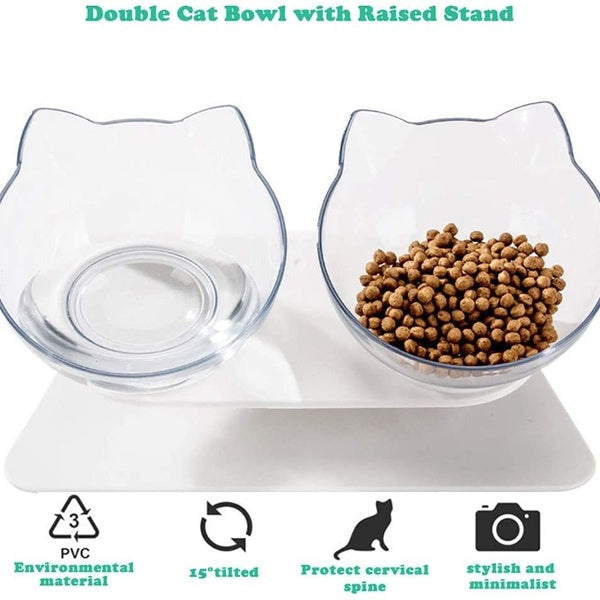 15° Tilted Raised Pets Double Bowls Cat Food Water Bowls Pets Feeder Bowl