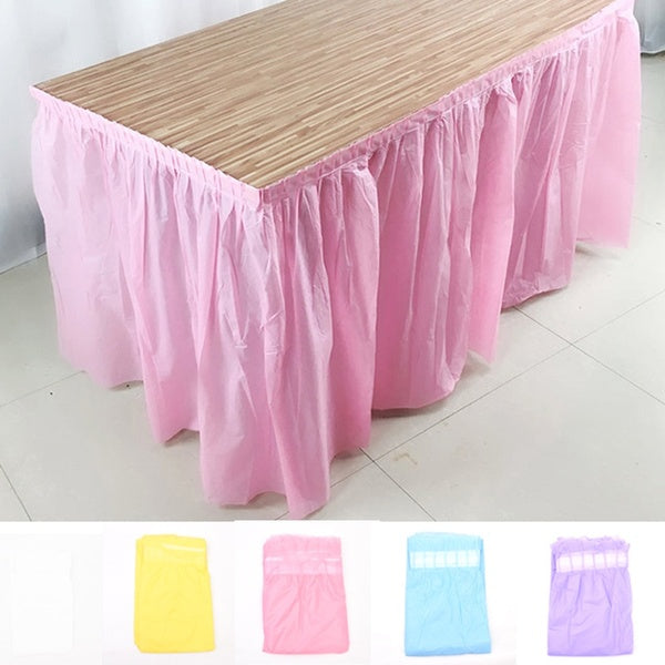 73x420cm Pastel Table Skirt Blue-Pink Rainbow Birthday Party Decor Disposable Table Skirts Cover Christening Baby Shower Wedding