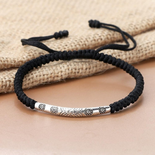 Argent Couleur Vintage Long Tube Charme Bracelet Chanceux Fil Chaîne Rouge Noir Corde Réglable Bracelets Bracelets pour Femmes Hommes Bijoux